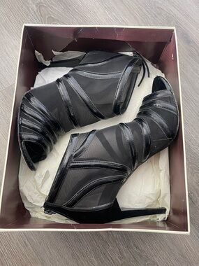 BCBGMaxAzria Black Mesh Strappy Stiletto Booties